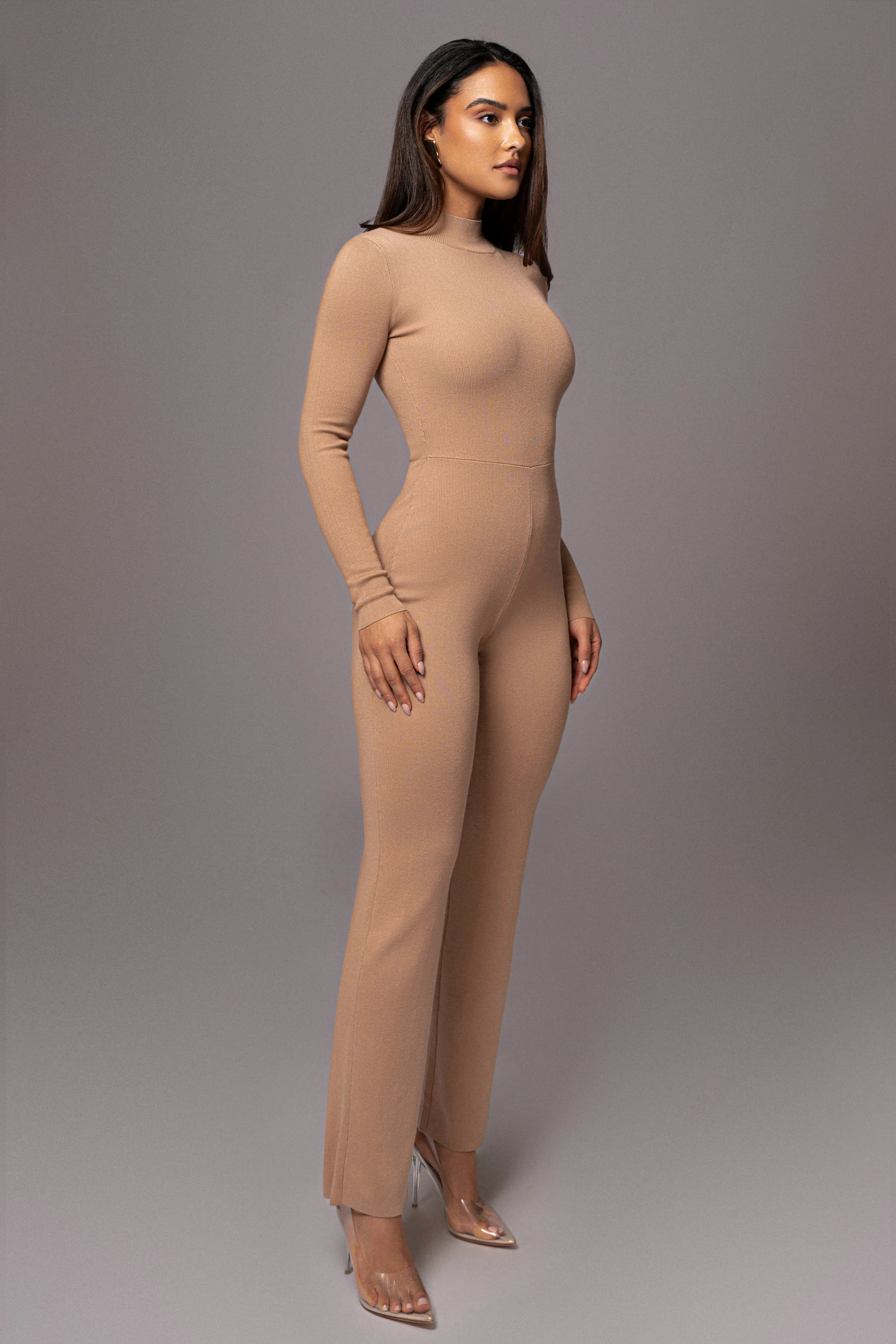 Tan Noel Sweater Knit Jumpsuit