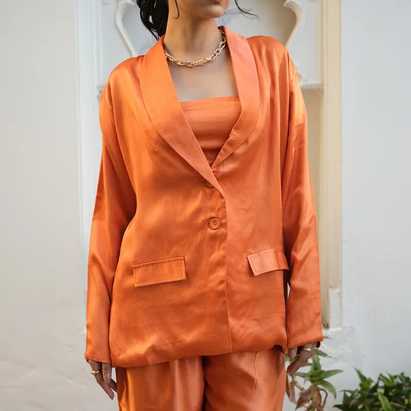 Tencel Blazer For Women | V Neck | Orange