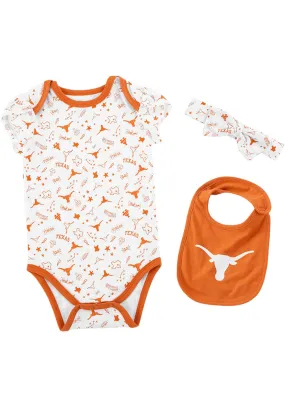 Texas Longhorns Girl Bodysuit, Bib and Headband Set