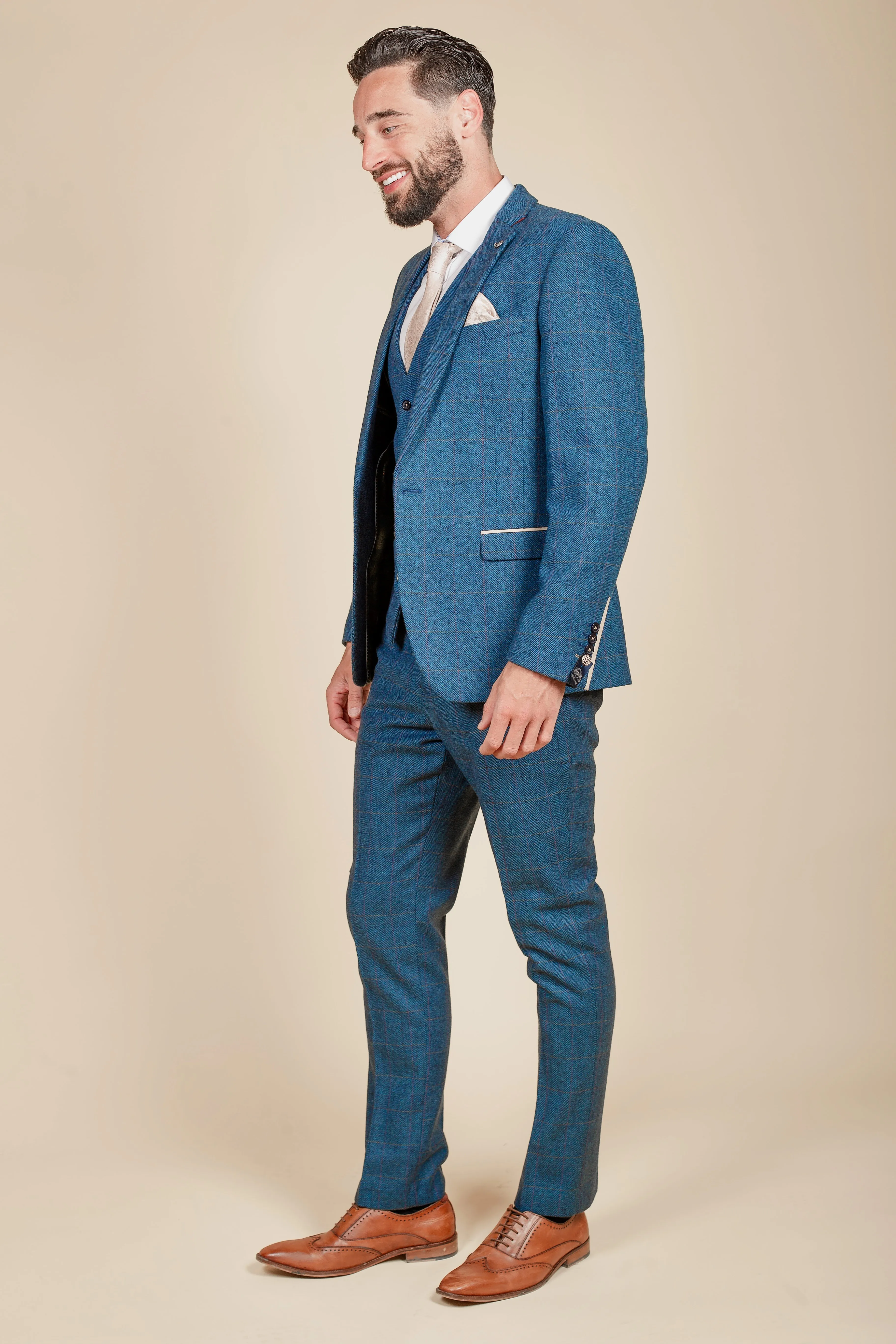 The Everton Collection | Jarrad Branthwaite In DION Blue Tweed Check Suit