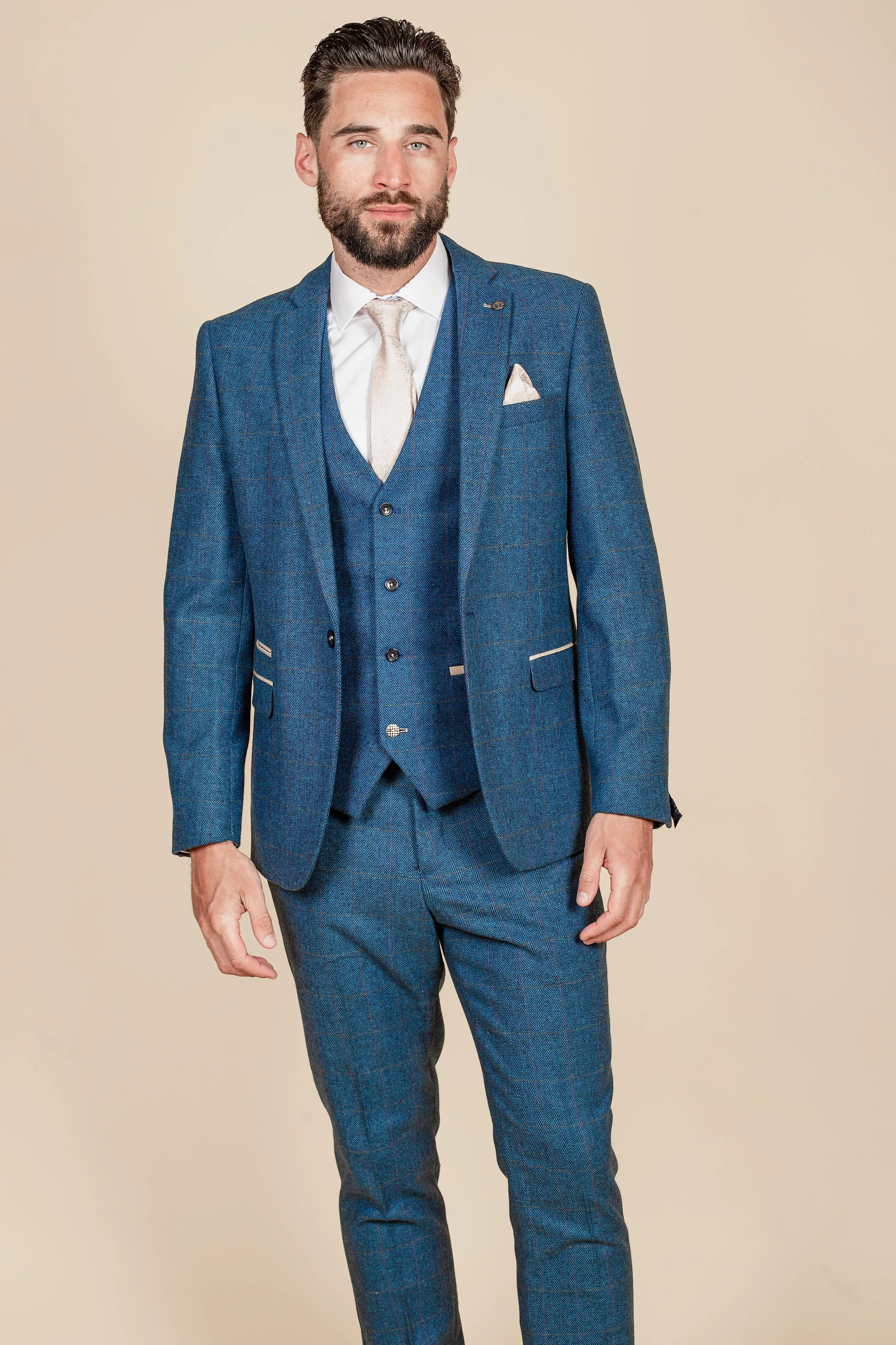 The Everton Collection | Jarrad Branthwaite In DION Blue Tweed Check Suit