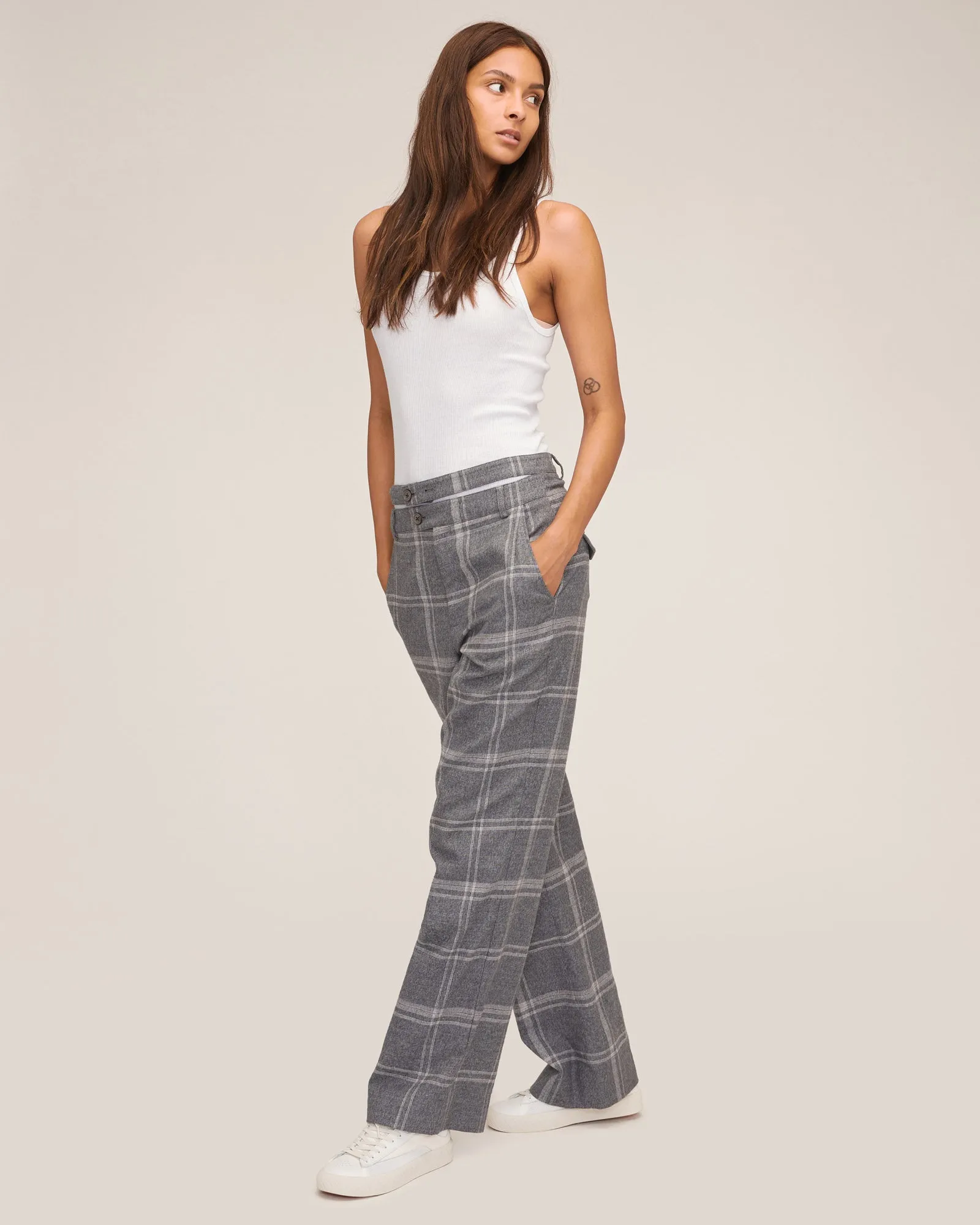 Theo Steel Plaid Double Waist Trouser