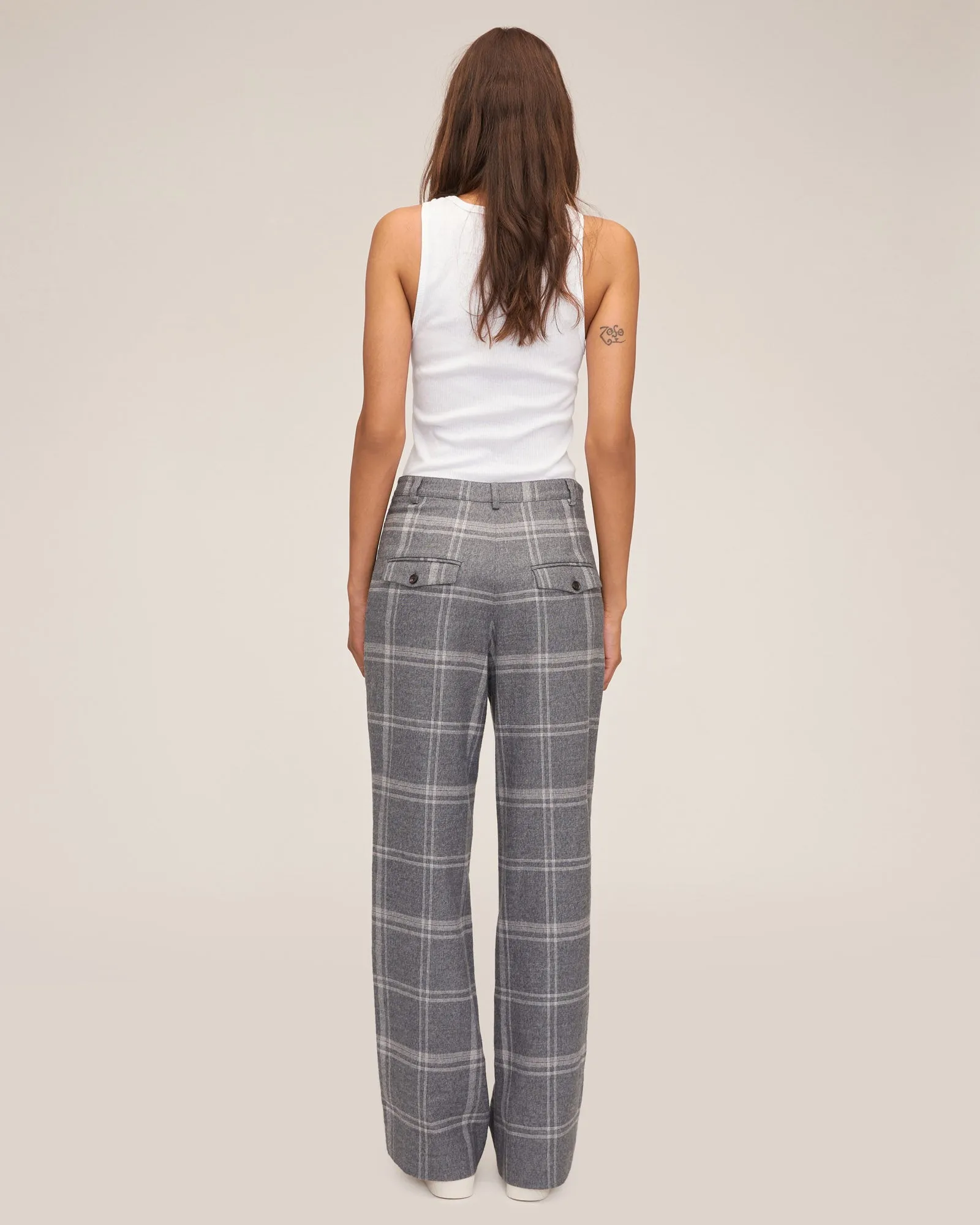 Theo Steel Plaid Double Waist Trouser