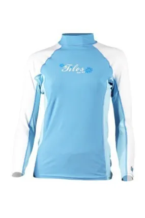 Tilos New Womens 6oz Anti-UV Long Sleeve Rash Guard (Medium) for Scuba Diving, Snorkeling, Swimming & Surfing - Blue/White