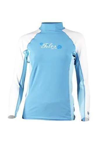 Tilos New Womens 6oz Anti-UV Long Sleeve Rash Guard (Medium) for Scuba Diving, Snorkeling, Swimming & Surfing - Blue/White