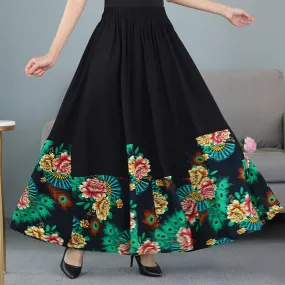 Traditional Chinese Style Floral Expansion Pleated Skirt