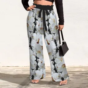 TRP Floral Print 01-01 Designer Strappy High Waist Pocket Wide Leg Pants