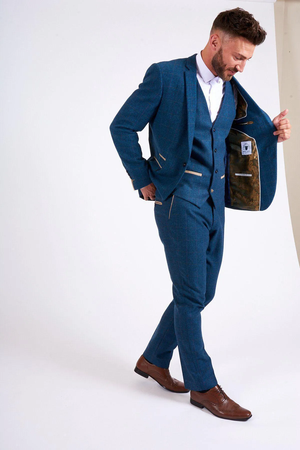 TV Star Jake Quickenden in Dion Blue Tweed Check Suit