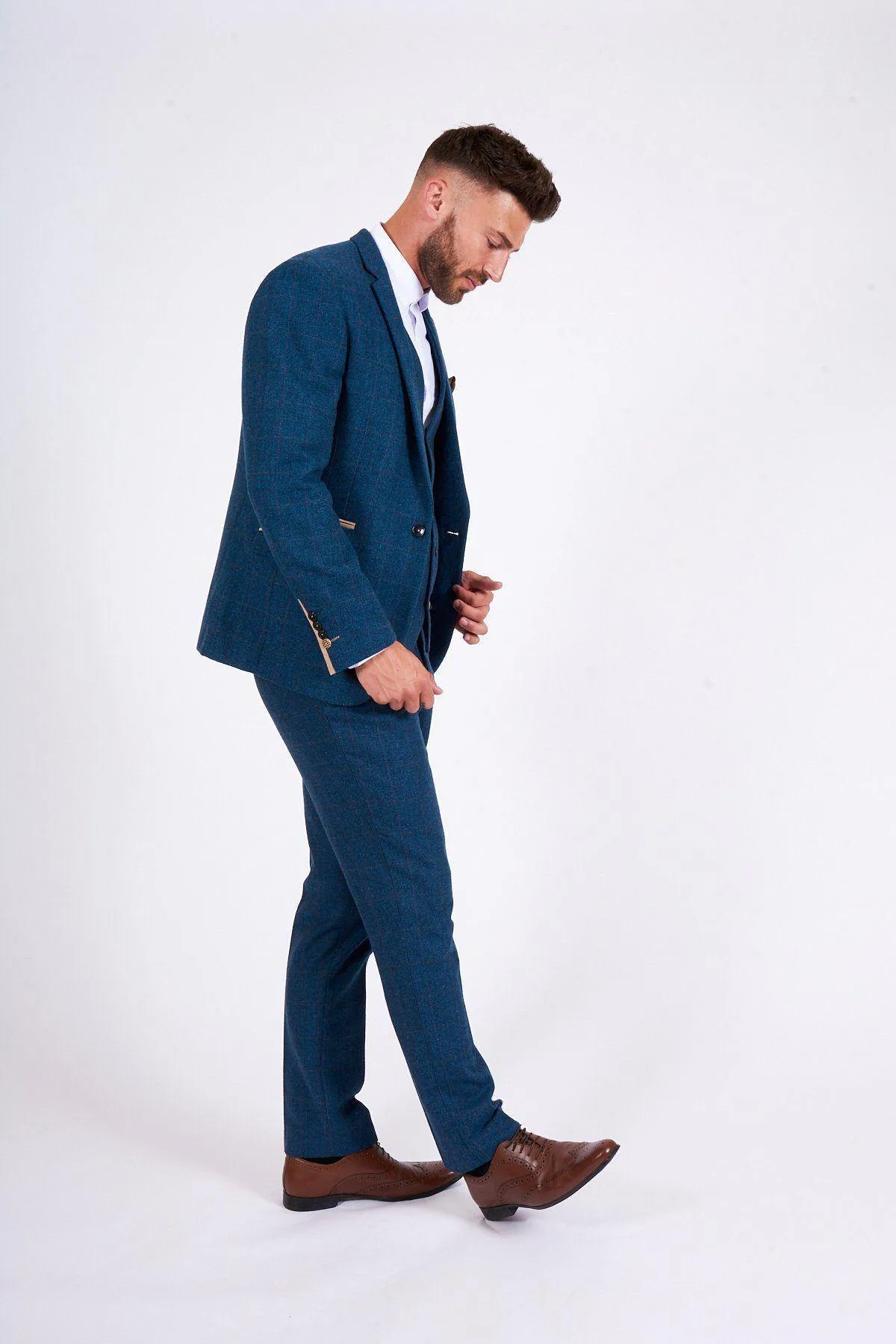 TV Star Jake Quickenden in Dion Blue Tweed Check Suit