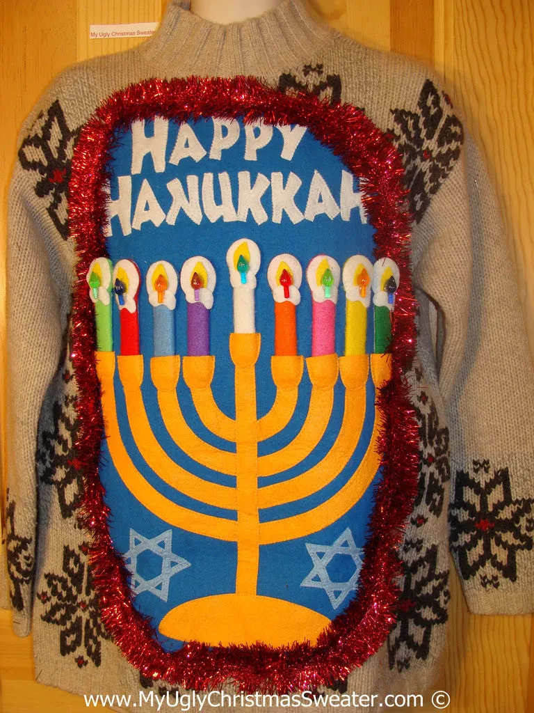 Ugly Christmas Sweater Party Hanukkah Sweater  Menorah (j271)