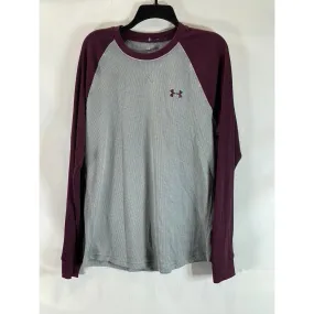 UNDER ARMOUR Men's Gray/Burgundy Colorblock Crewneck Loose Thermal Shirt SZ L