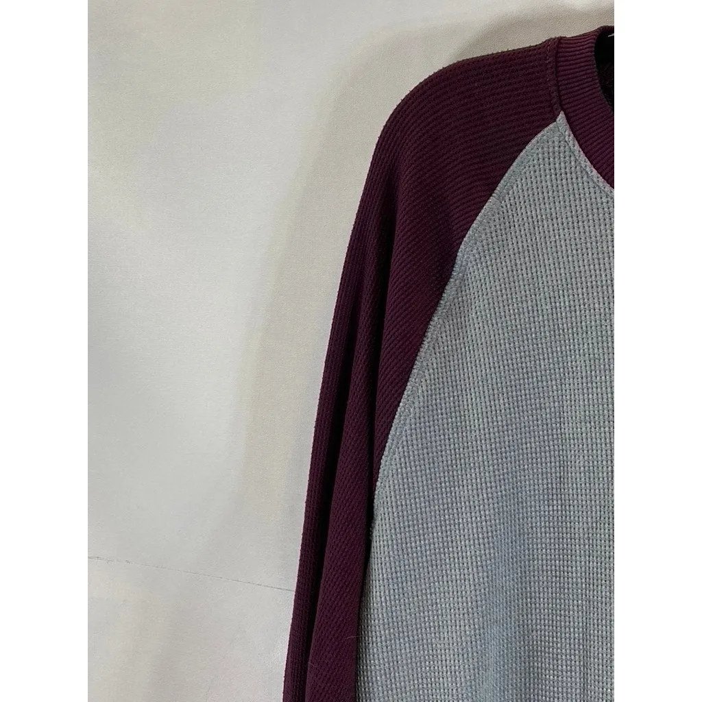 UNDER ARMOUR Men's Gray/Burgundy Colorblock Crewneck Loose Thermal Shirt SZ L