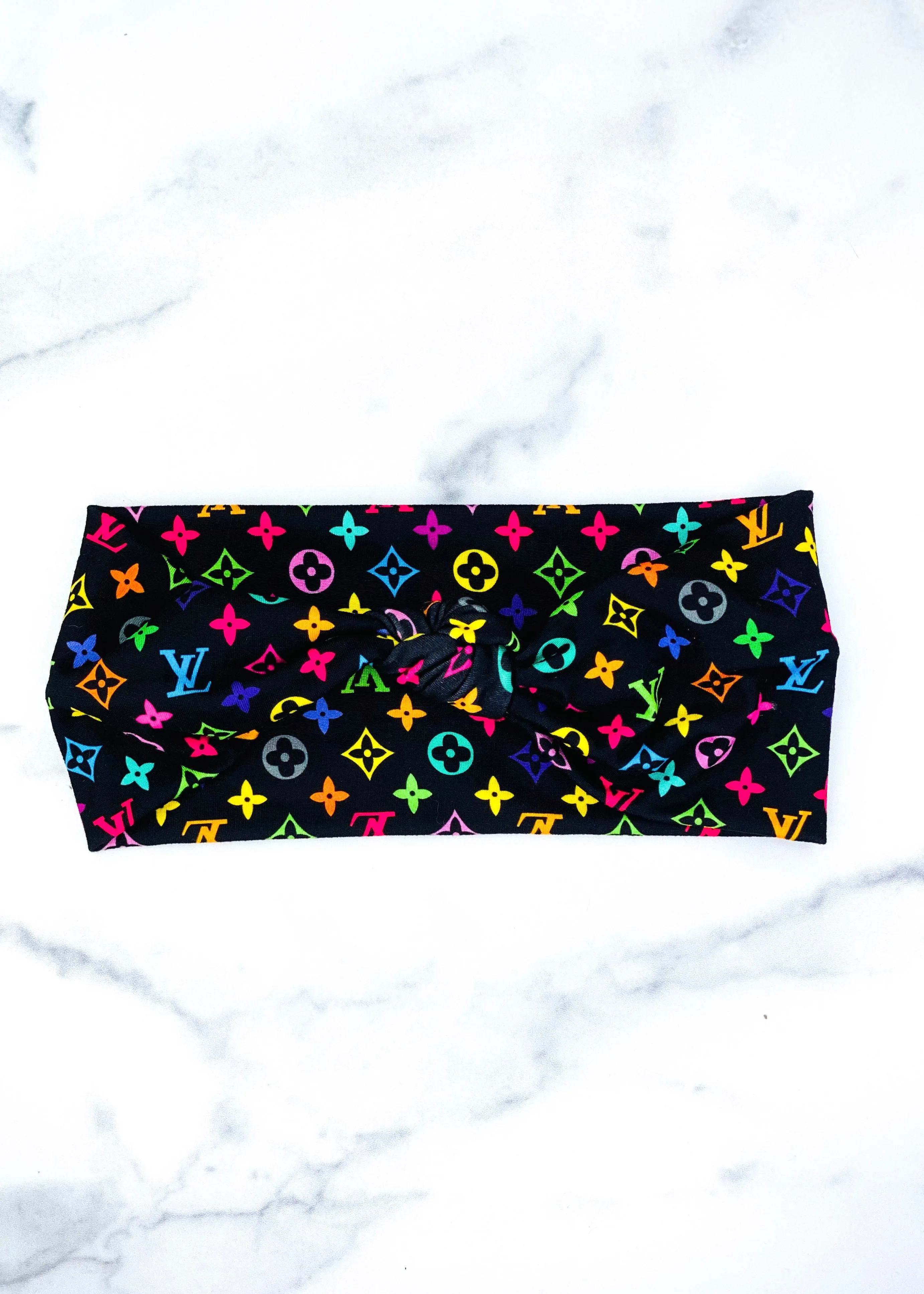 Upcycled Multicolored LV Top Knot Headband