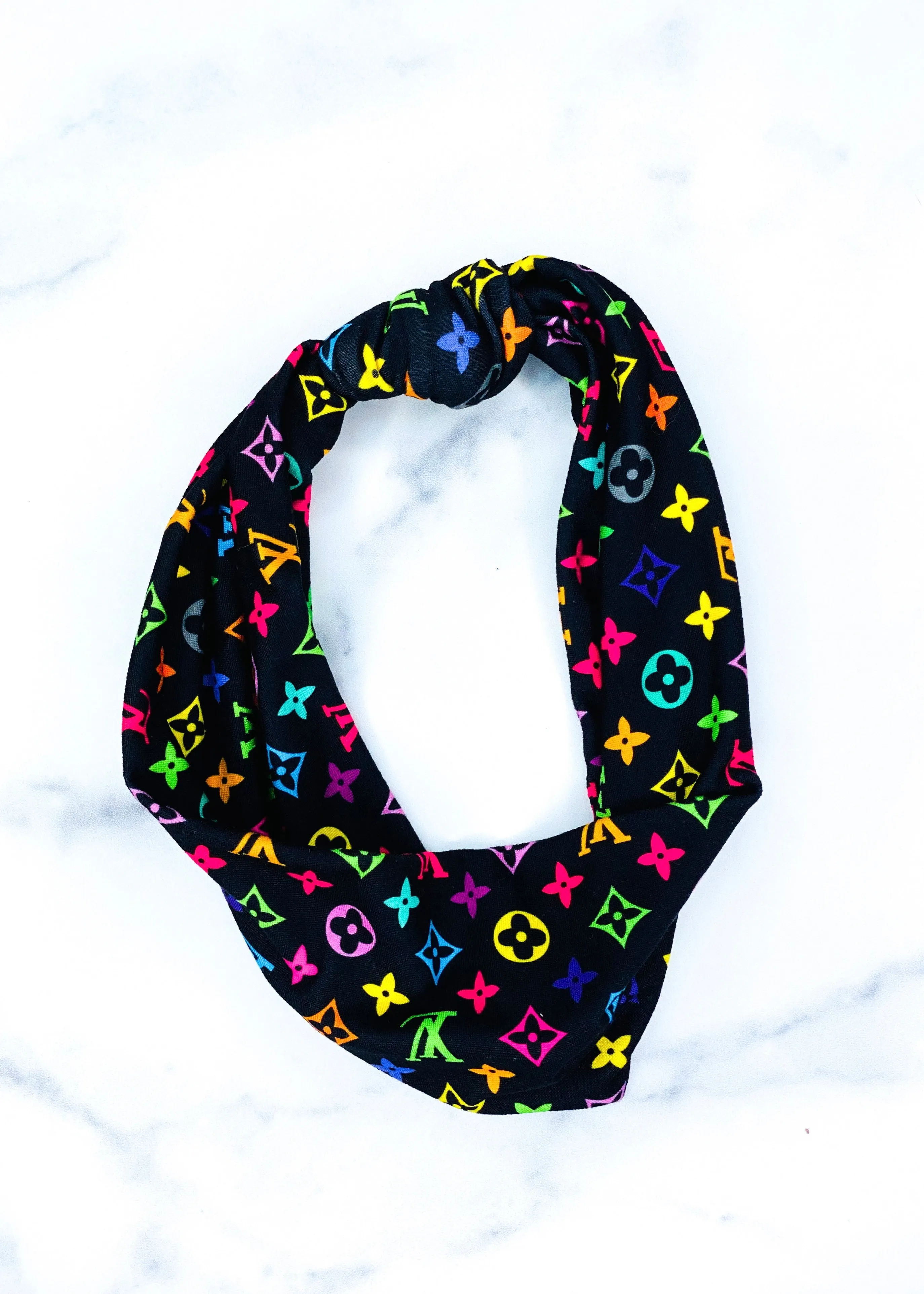 Upcycled Multicolored LV Top Knot Headband