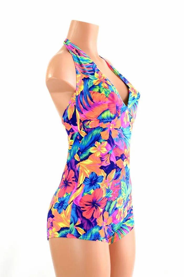 UV Tahitian Floral Print "Monroe" Halter Romper