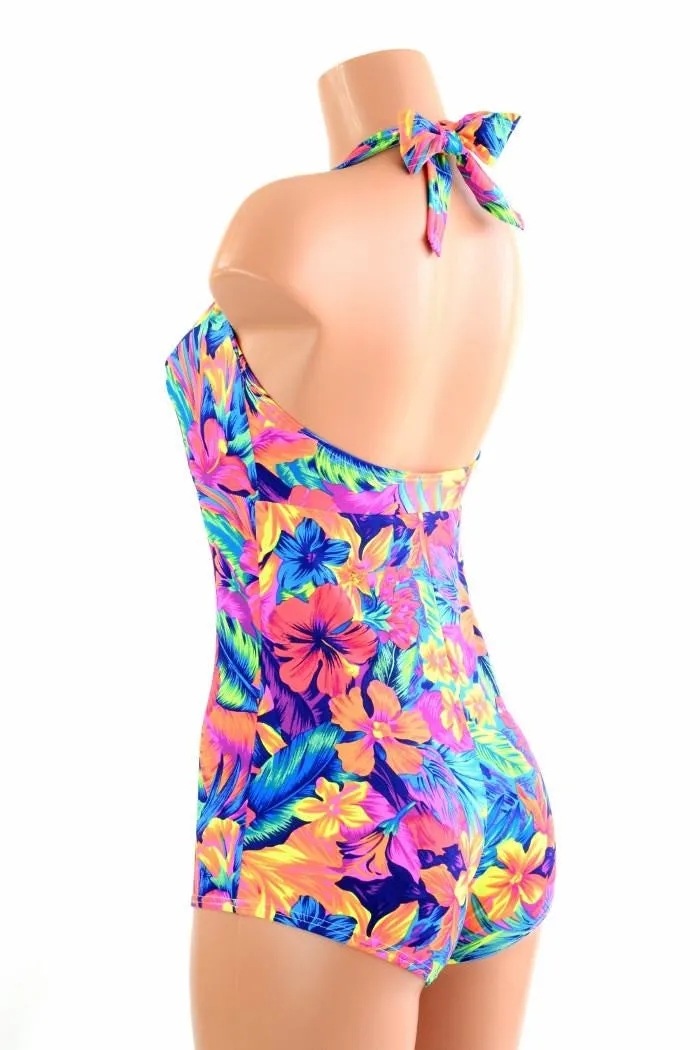 UV Tahitian Floral Print "Monroe" Halter Romper