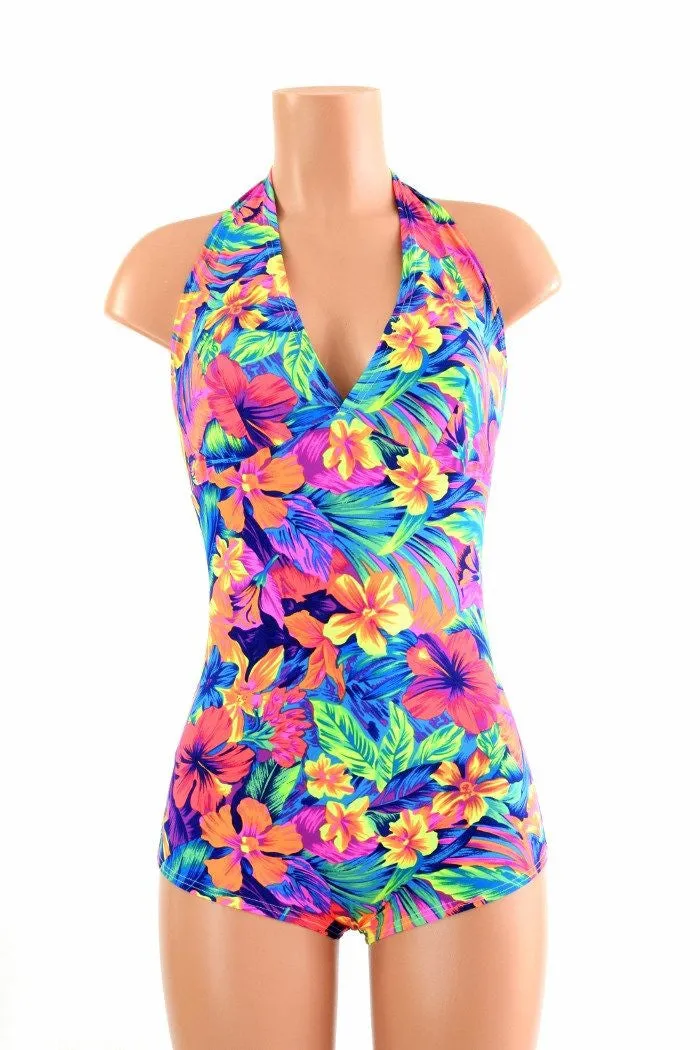 UV Tahitian Floral Print "Monroe" Halter Romper