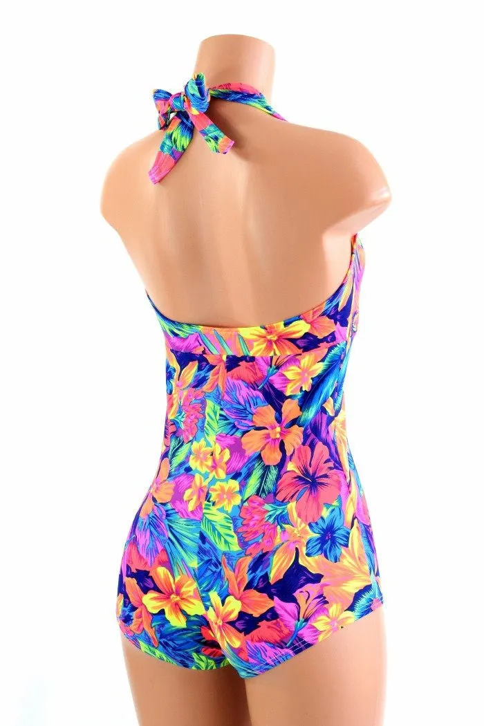 UV Tahitian Floral Print "Monroe" Halter Romper