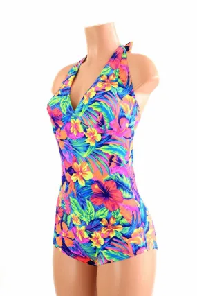 UV Tahitian Floral Print "Monroe" Halter Romper