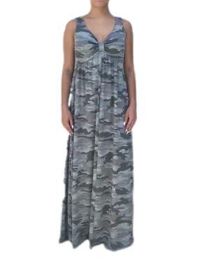 V neck maxi dress  in our grey camouflage rayon Jersey