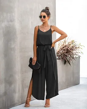 Vacay In Italy Black Sleeveless Tulip Draped Jumpsuit