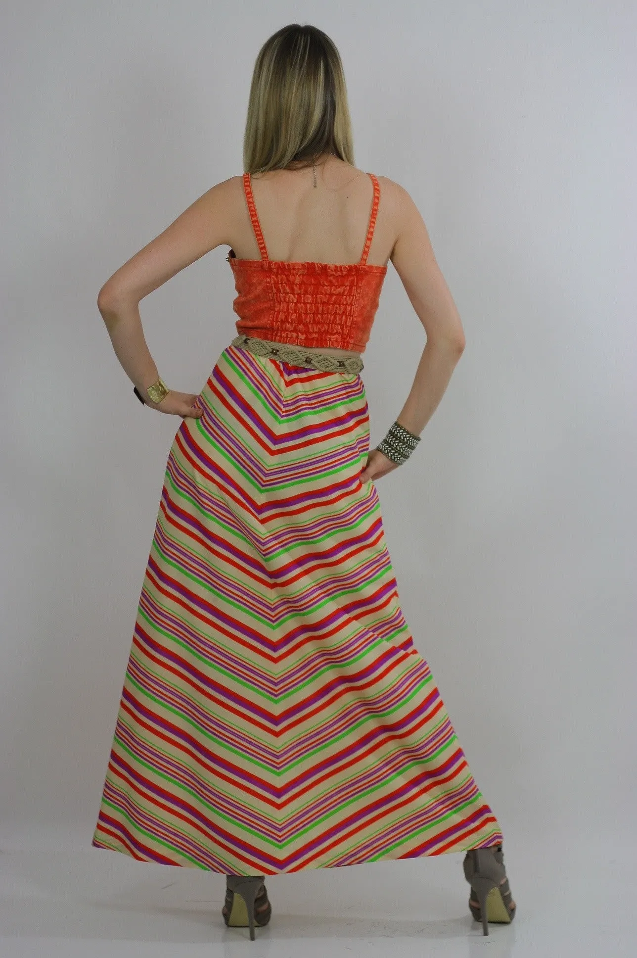 Vintage 60s Boho Hippie Chevron neon maxi skirt