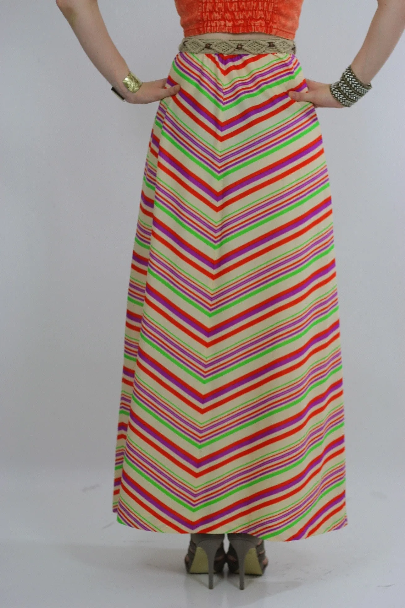 Vintage 60s Boho Hippie Chevron neon maxi skirt