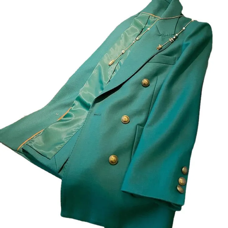 Vintage Green Double Breasted Gold Button Blazer