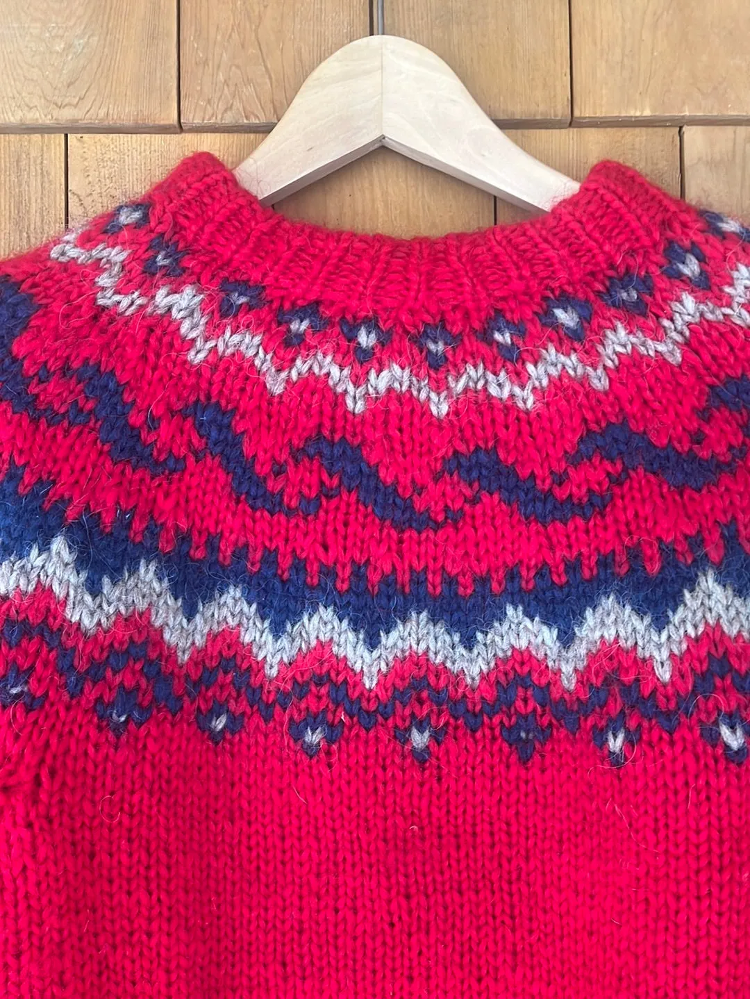 Vintage Hand Knit Wool Sweater - Red