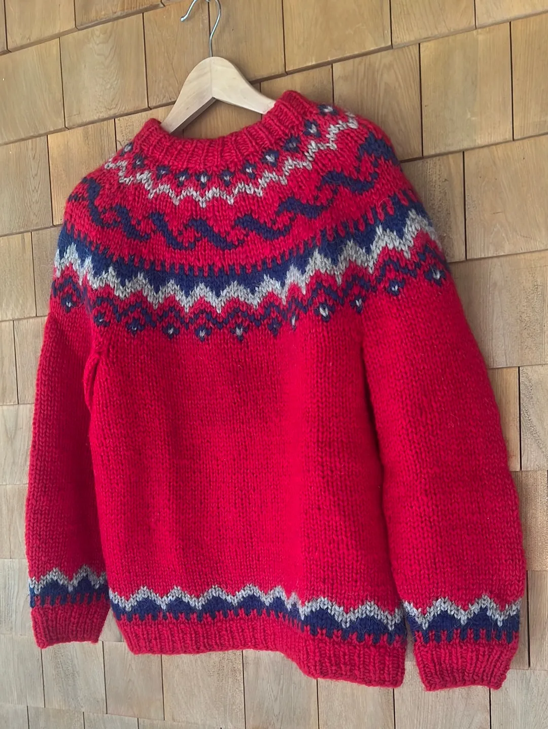 Vintage Hand Knit Wool Sweater - Red