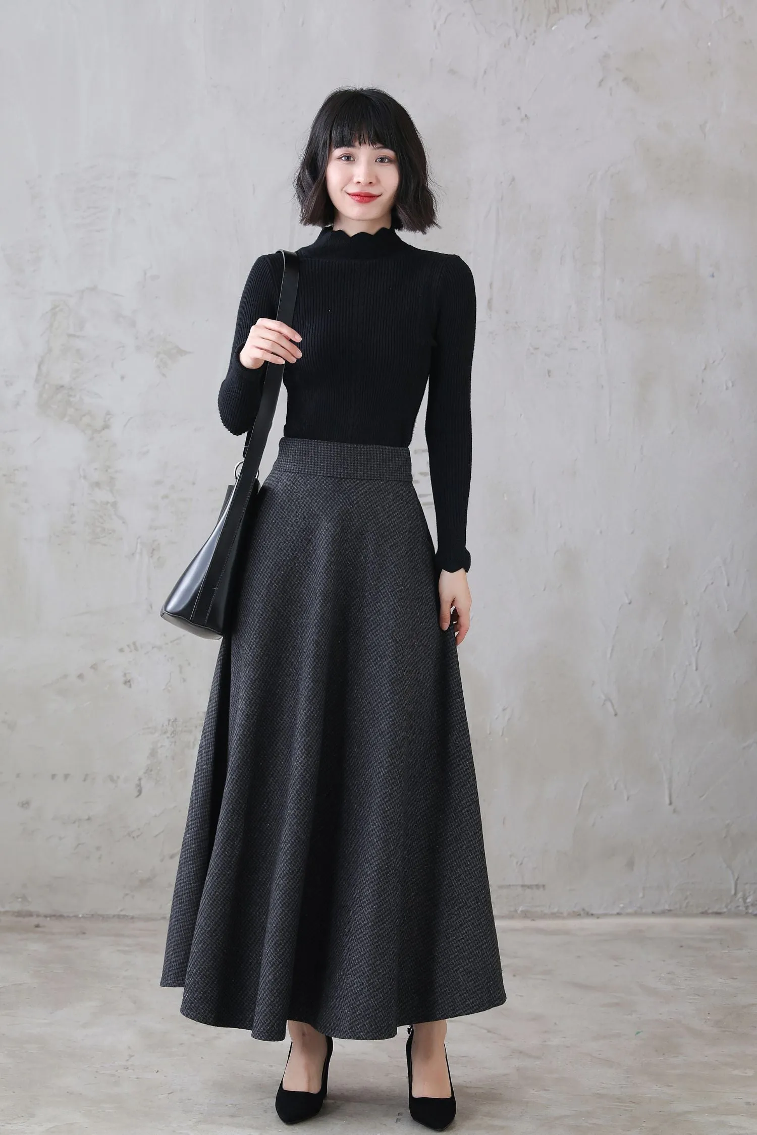 Vintage Inspired Long Maxi Plaid Wool Skirt 3120