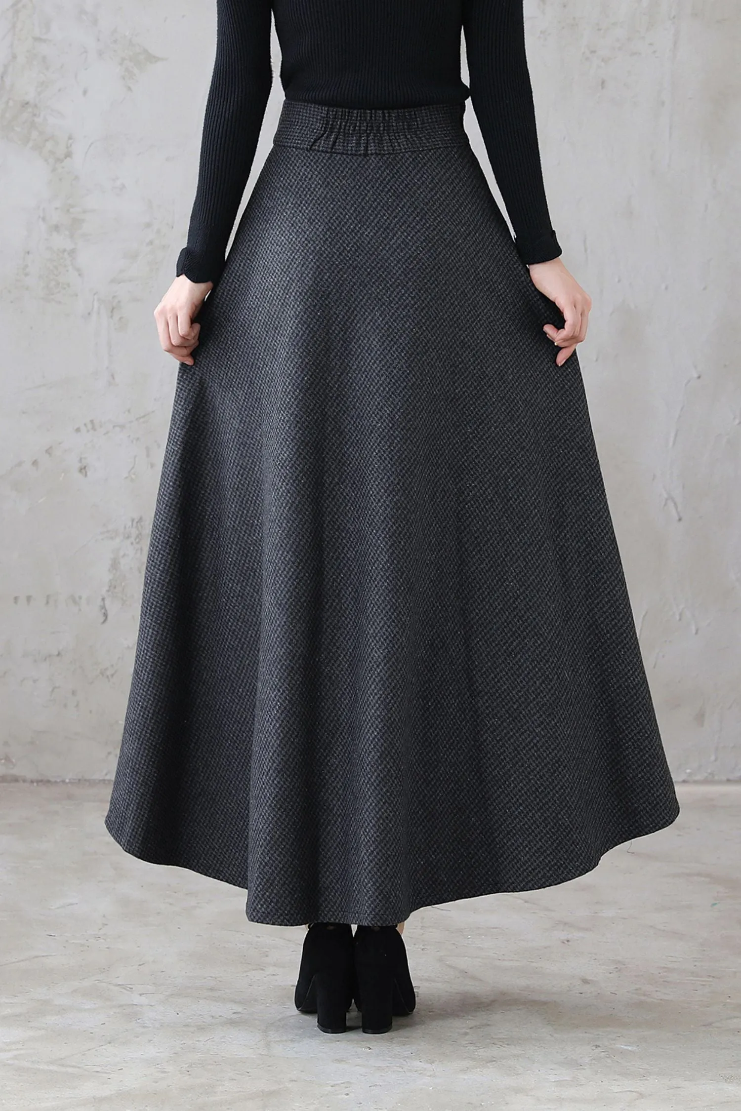 Vintage Inspired Long Maxi Plaid Wool Skirt 3120