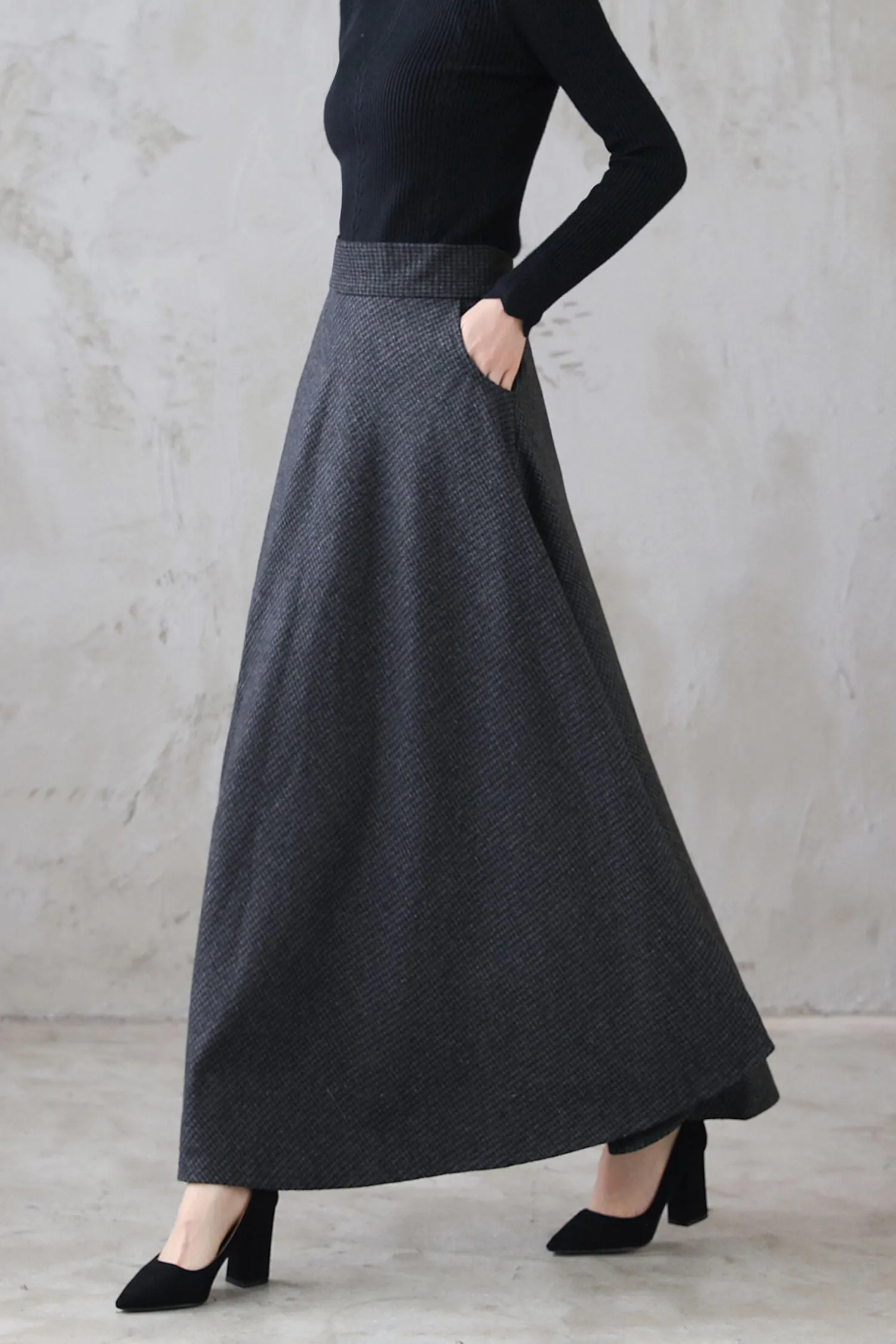 Vintage Inspired Long Maxi Plaid Wool Skirt 3120