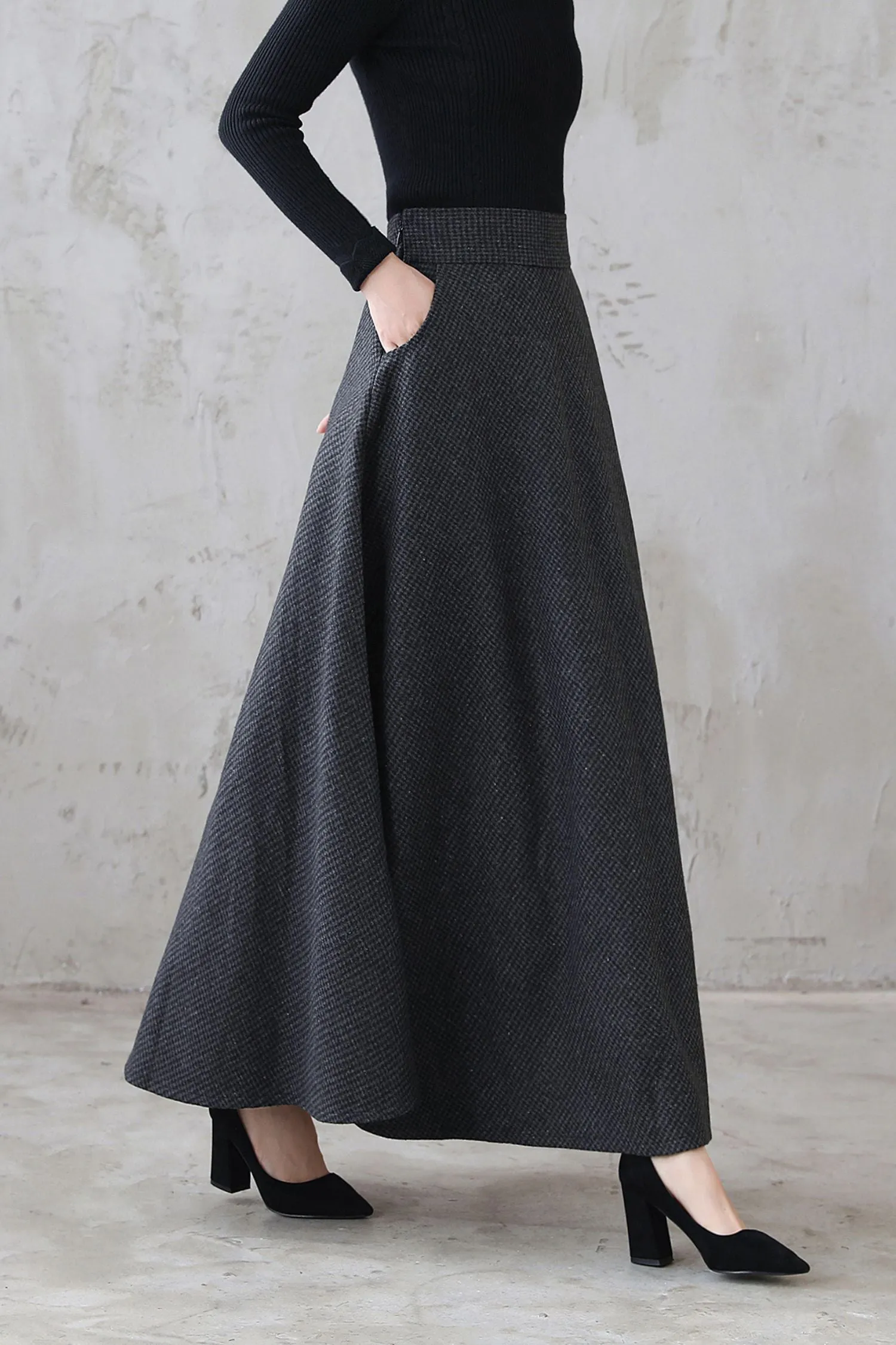 Vintage Inspired Long Maxi Plaid Wool Skirt 3120