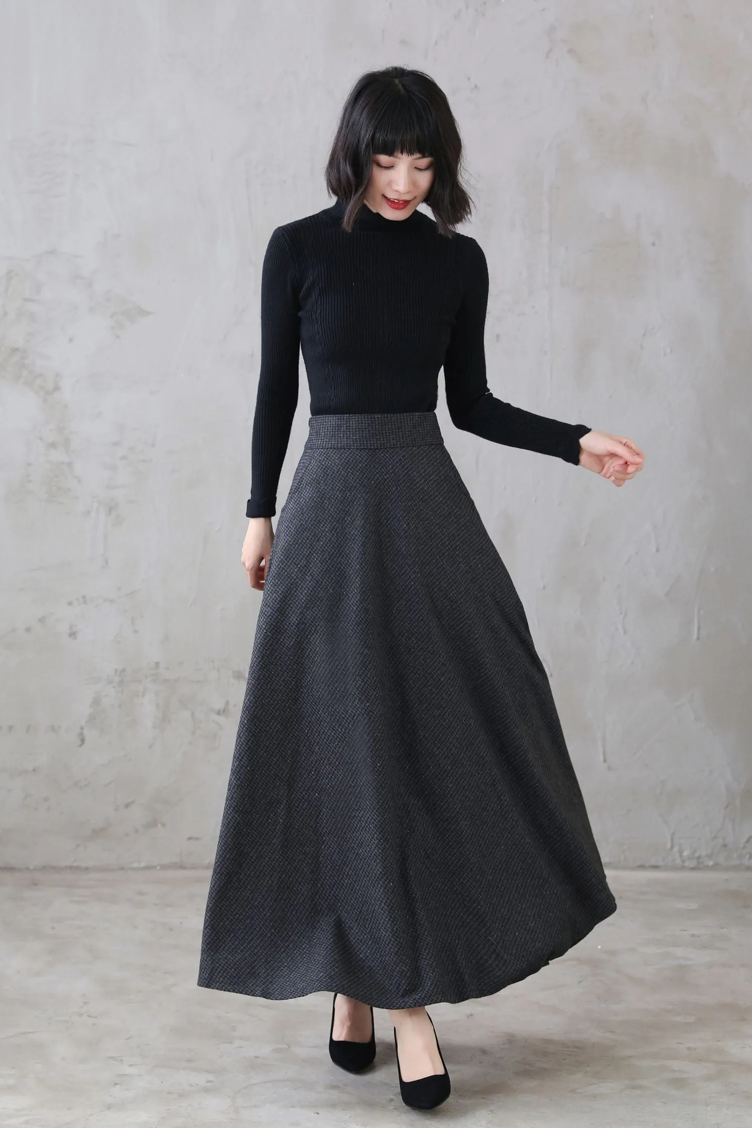 Vintage Inspired Long Maxi Plaid Wool Skirt 3120