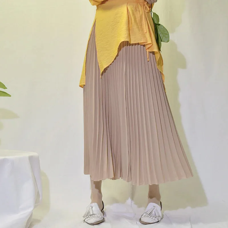 Vintage Pleated Midi Long Skirt