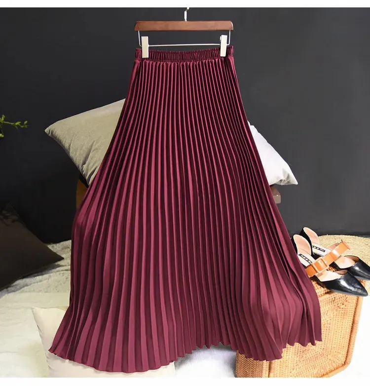 Vintage Pleated Midi Long Skirt