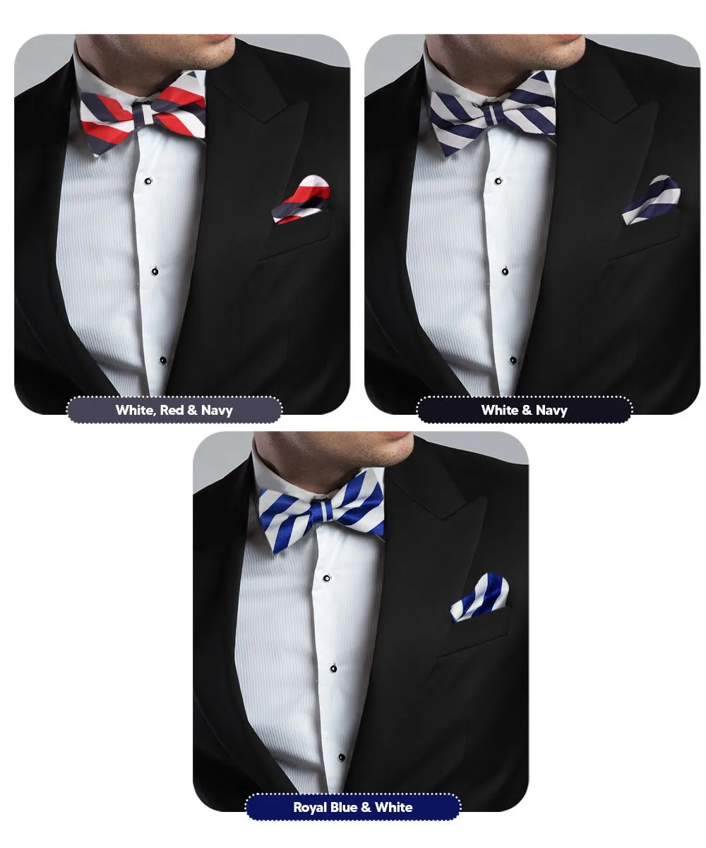 Vittorio Farina Men's Striped Satin Bow Tie & Pocket Square in Gift Box (Multipack)