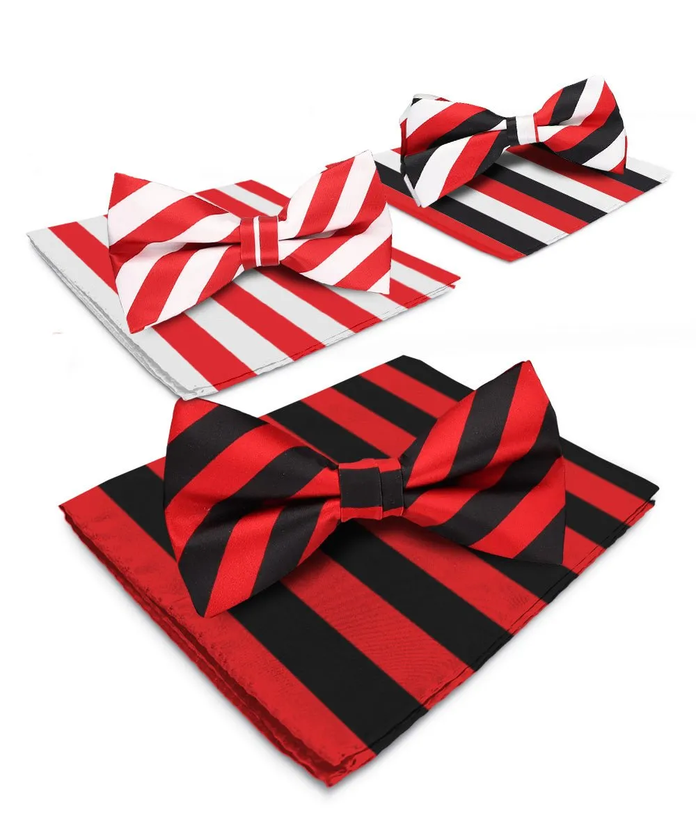 Vittorio Farina Men's Striped Satin Bow Tie & Pocket Square in Gift Box (Multipack)