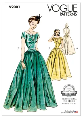 Vogue Sewing Pattern 2001 Vintage 1940's Dress