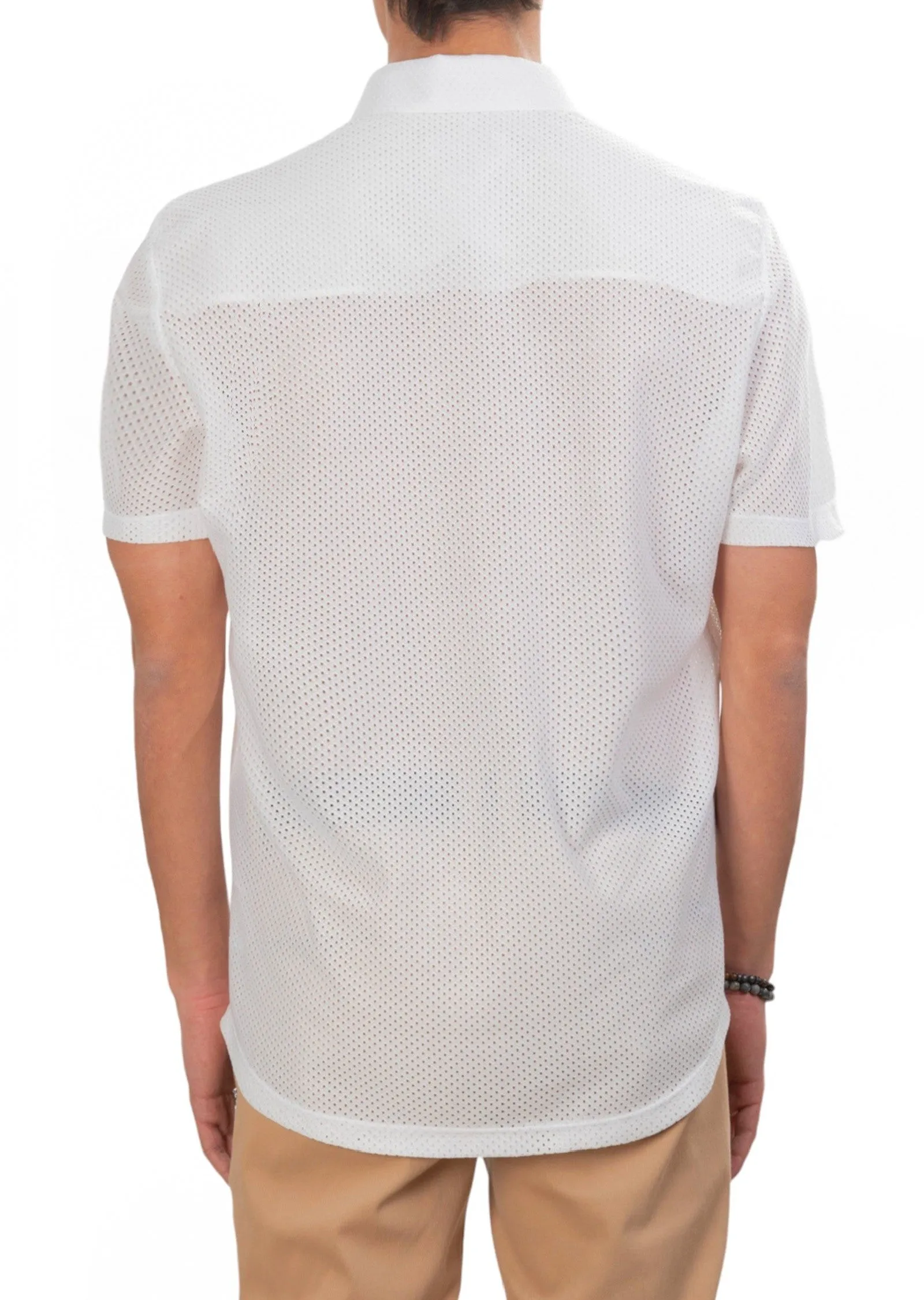 White 2-Contrast Mesh Shirt