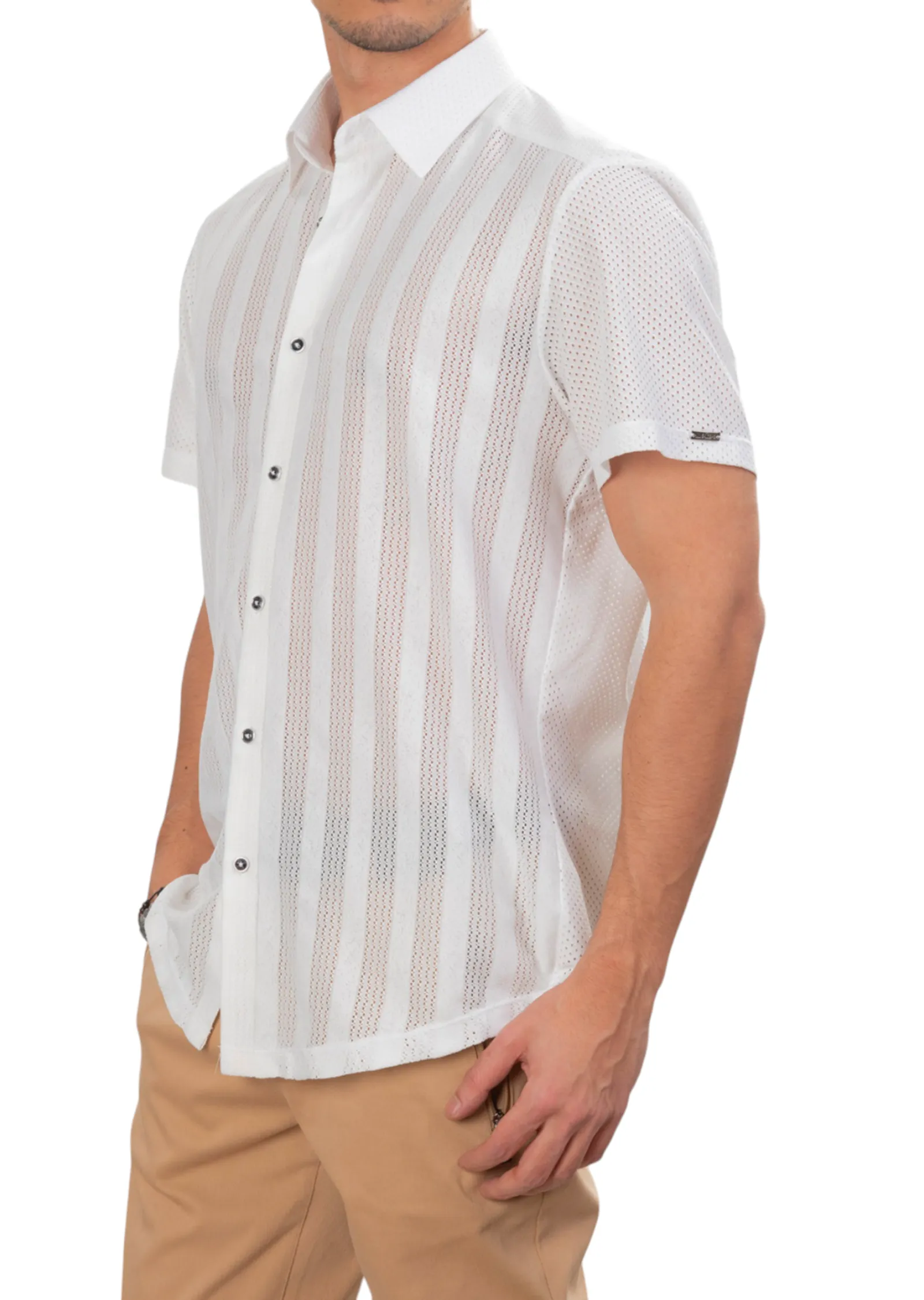 White 2-Contrast Mesh Shirt