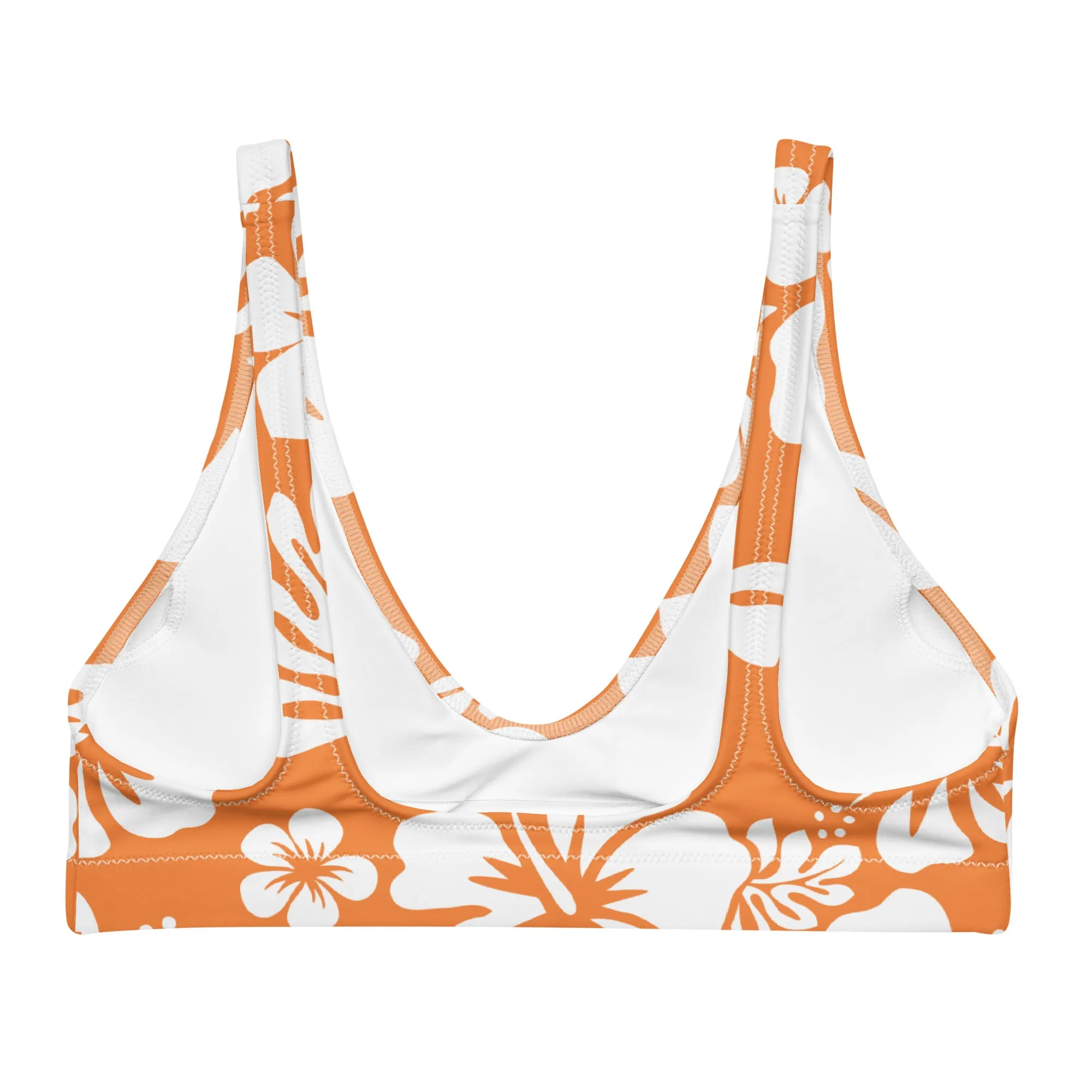 White Hawaiian Flowers on Juicy Orange Halter Bikini Top