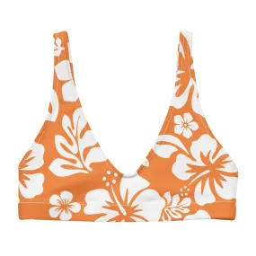 White Hawaiian Flowers on Juicy Orange Halter Bikini Top