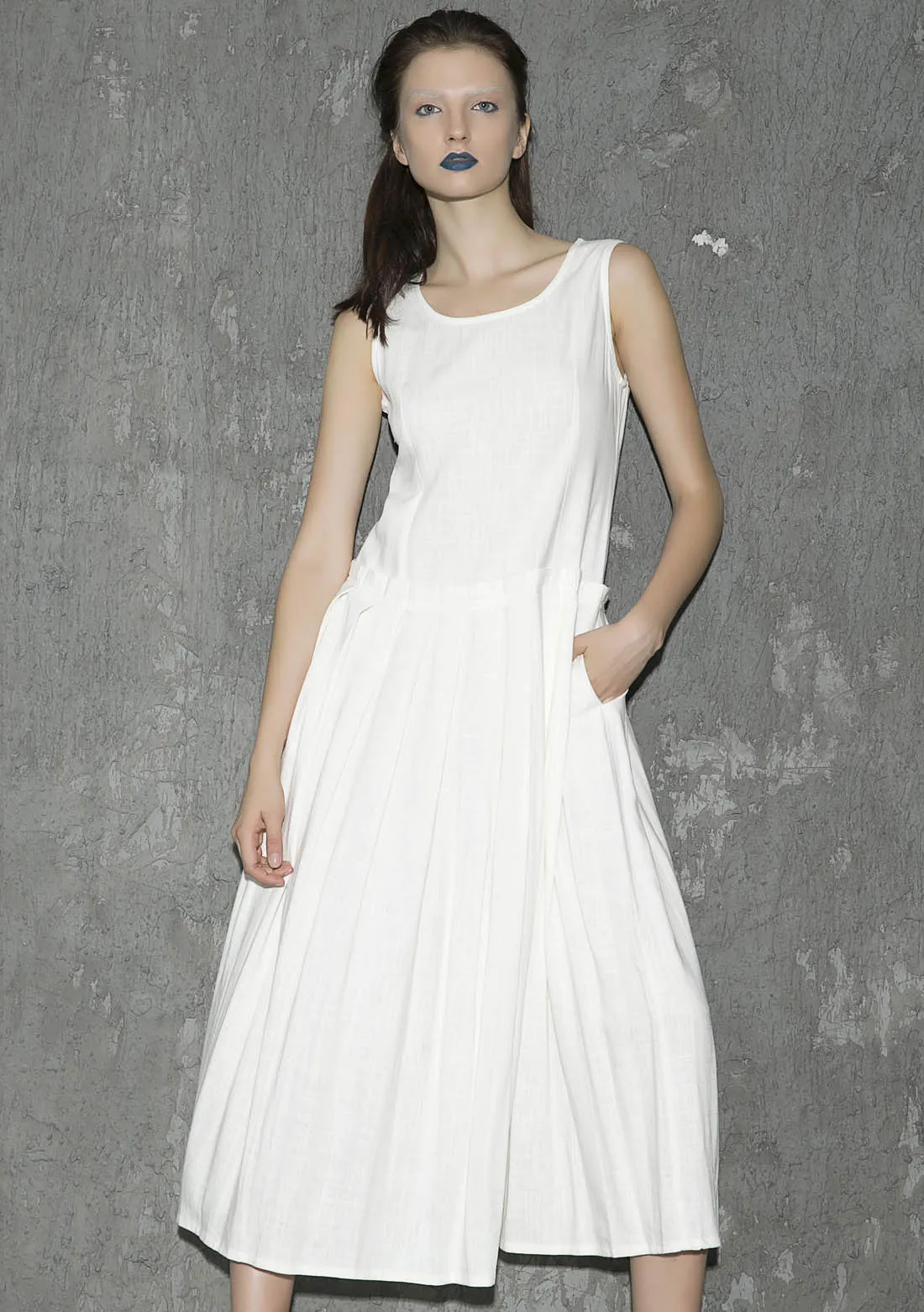 White linen dress maxi dress women dress long prom dress(1308)