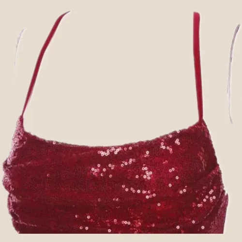 Wine Red Sequin Short Dress with Bow Back