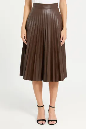 Women Brown Plain Pleated Skirt