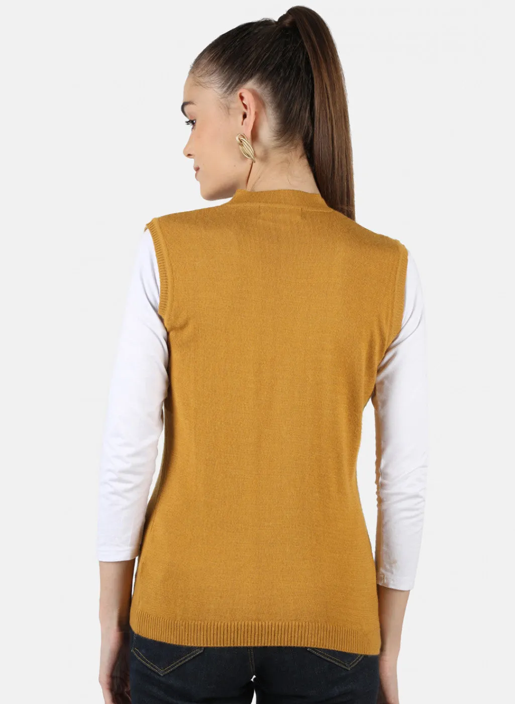 Women Gold Solid Cardigan