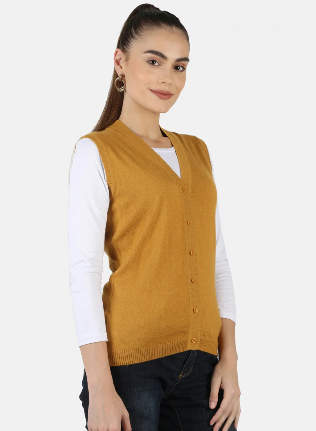 Women Gold Solid Cardigan