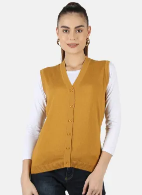 Women Gold Solid Cardigan